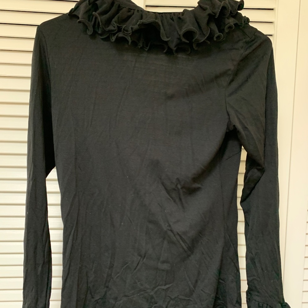 Vintage 1970s V-Neck Long Sleeve Nylon Blouse Sculptured Ruffle Mardi Modes NY - Picture 8 of 11